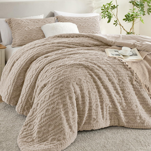 Homelike Moment Fluffy Twin Comforter Set Beige Sherpa Bedding