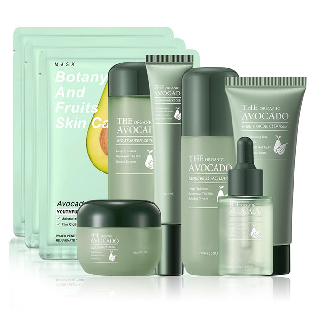 Avocado Skincare SetHydrating Travel Size Avocado Face WashMoisturizing Face Toner & Face Serum & Face CreamEye Cream Skin Care Gift Set for Women（9PCS)