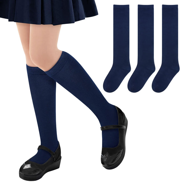 qikqik Toddler Girl Knee High Socks for Girls Navy Blue Socks for Girls