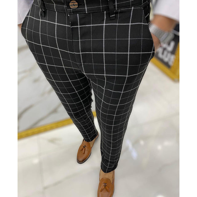 Men's Fashion Plaid Casual Pencil Pants Trousers