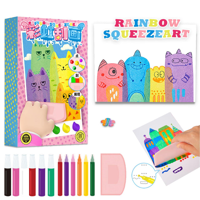 Eptchn Rainbow Scratch Art Books Squeegeez Magic Reveal Craft Kits: Dot Painting Paper Set Notebooks for Kids Cool Rainbow Party Favors DIY Postcard Gifts for Girls and Boys Ages 6+