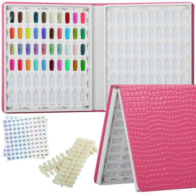 vnjaoi 120 Colors Nail Swatches Book with 240 Nail Tips and Number Labels Leather Nail Gel Polish Display Book Nail Painting Practice Design Board No Need Pasting No Need Glue