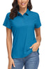MAGCOMSEN Golf Polo Shirts for Women Short Sleeve Polos for Women Work Shirts Sun Shirts Quick Dry Casual Collared Shirt Blue Green L