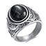 Retro Vintage Stone Rings for Men Turquoise Rings Stainless Steel Signet Biker Band (black 10.5)