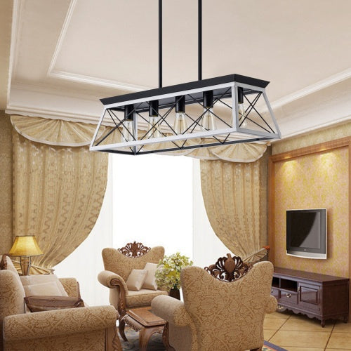 5 Lamps Farmhouse Chandelier Dining Room White - No Bulbs