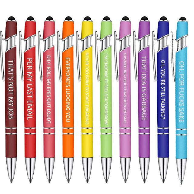 Funny Pen Set - 10 Metal Click Ballpoint Pens