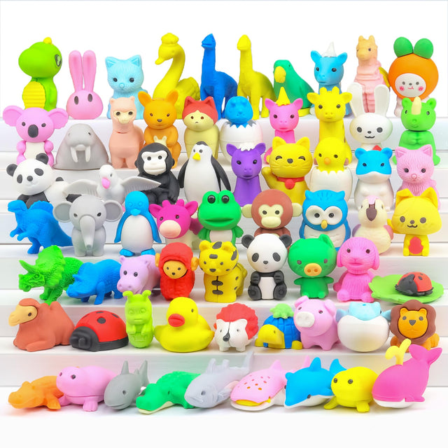 GOMMIMEOR Animal Erasers for Kids 65 Pack Cute Mini Pencil Eraser Bulk Fun Take Apart Erasers Puzzle Desk Pets
