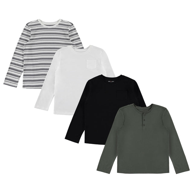 Stitch & Stone Boys 4 Pack Long Sleeve Tops Soft Cotton Crewneck