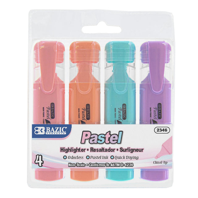 Pastel Highlighters w/ Pocket Clip (4/Pack)