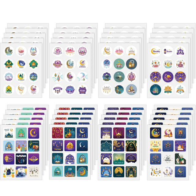 SEPGLITTER Ramadan Stickers40 Sheets Eid Mubarak Stickers Ramadan Kareem Stickers for Kids for Eid Party Envelopes Treat Bags Decoration