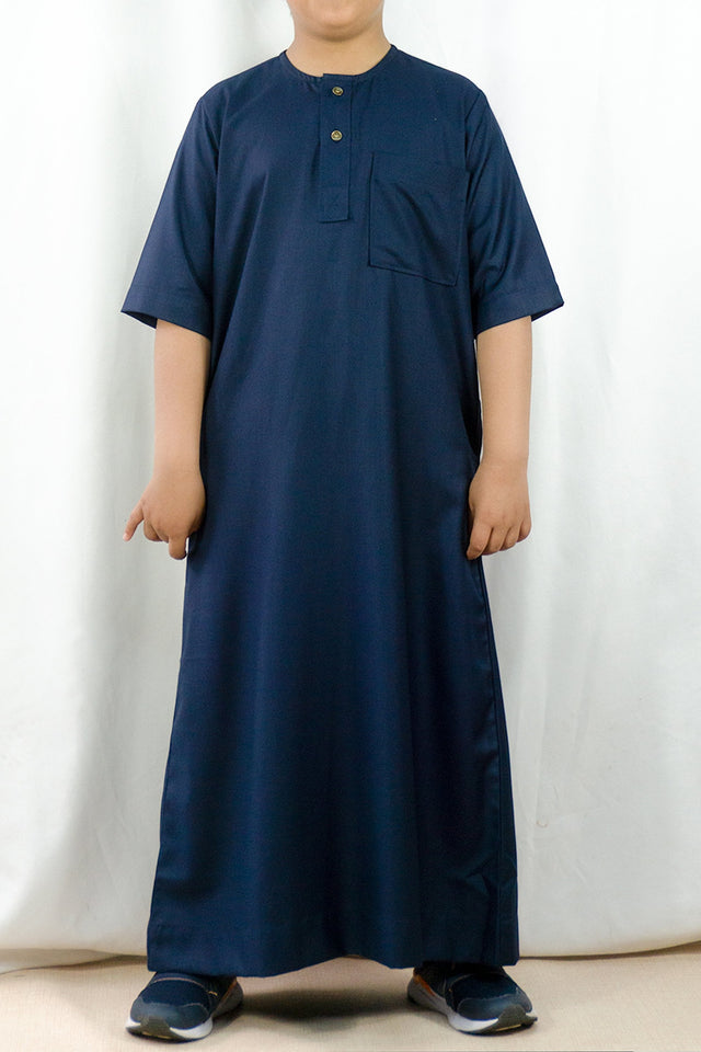Short Sleeve Matte Kids Thobe-Navy